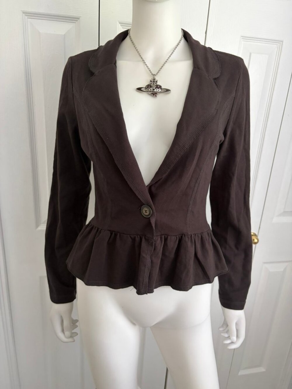 vintage y2k brown cotton blazer top with peplum waist